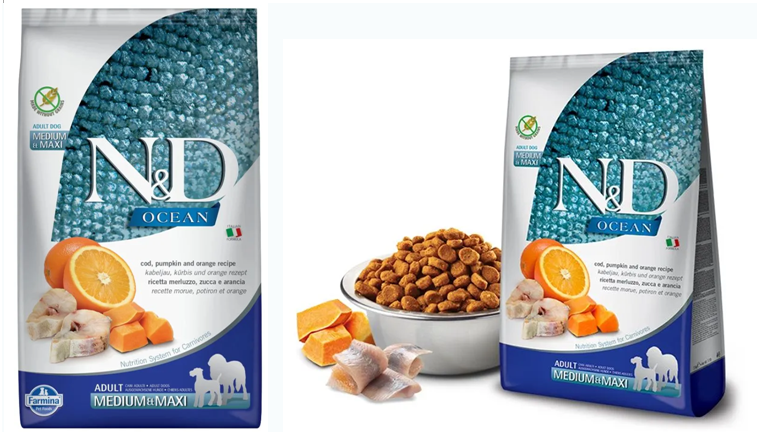 N&D OCEAN PUMPKIN корм для собак MEDIUM/MAXI, треска с апельcином и тыквой, 12кг